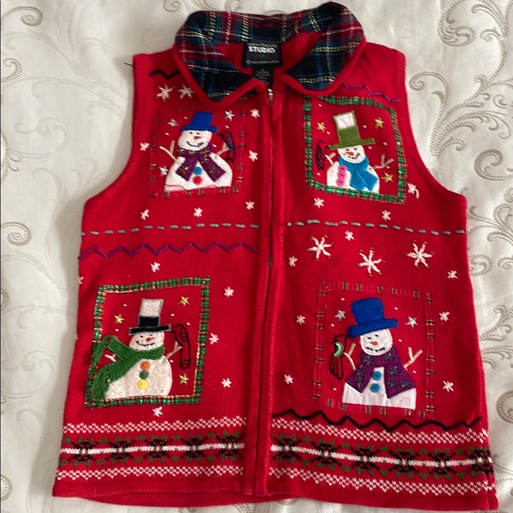 Studio Red Snowman Embroidered Vest